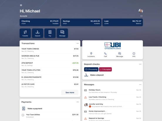 United Bank of Iowa. iPad screenshot 1 - Finance app