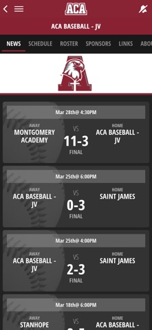 ACA Athletics iPhone screenshot
