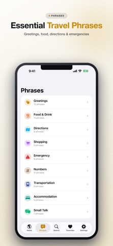 PhrasePocket - Travel Phrases iPhone screenshot