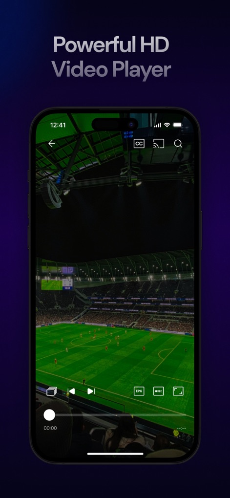 IPTV Smarters Player PRO - Dieser Screenshot demonstriert den leistungsstarken integrierten Player der App, der ein Vollbild-Streaming-Erlebnis mit intuitiven Wiedergabesteuerungen und Optionen wie EPG-Zugriff bietet.