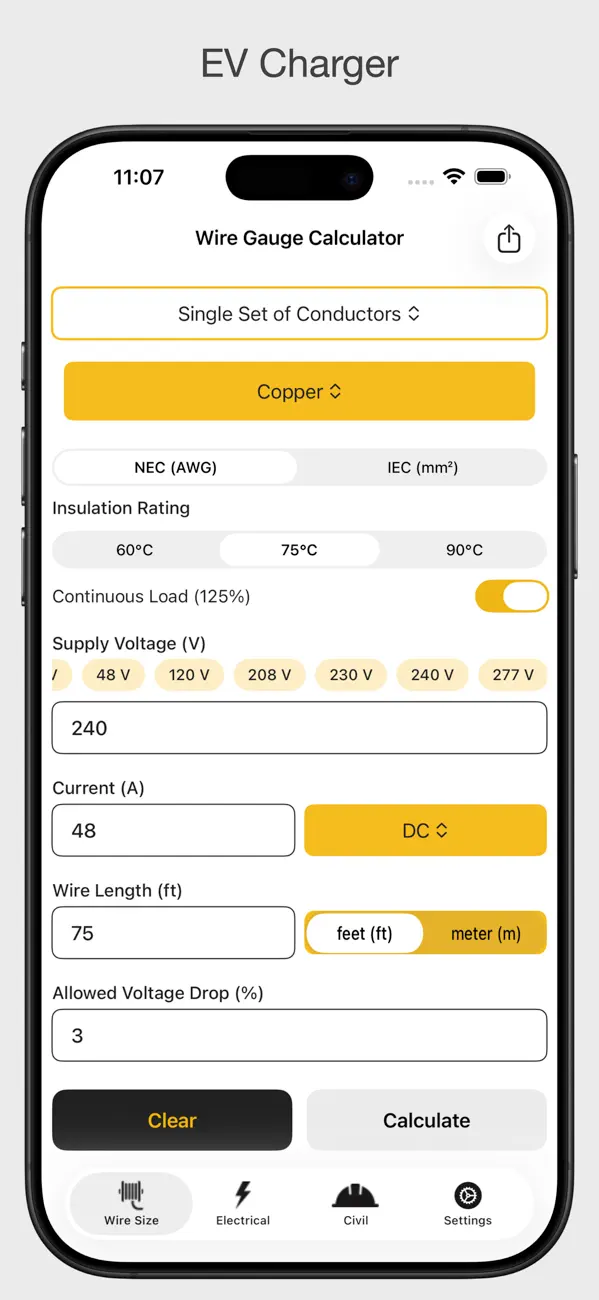 Wire Gauge & Size Calculator screenshot