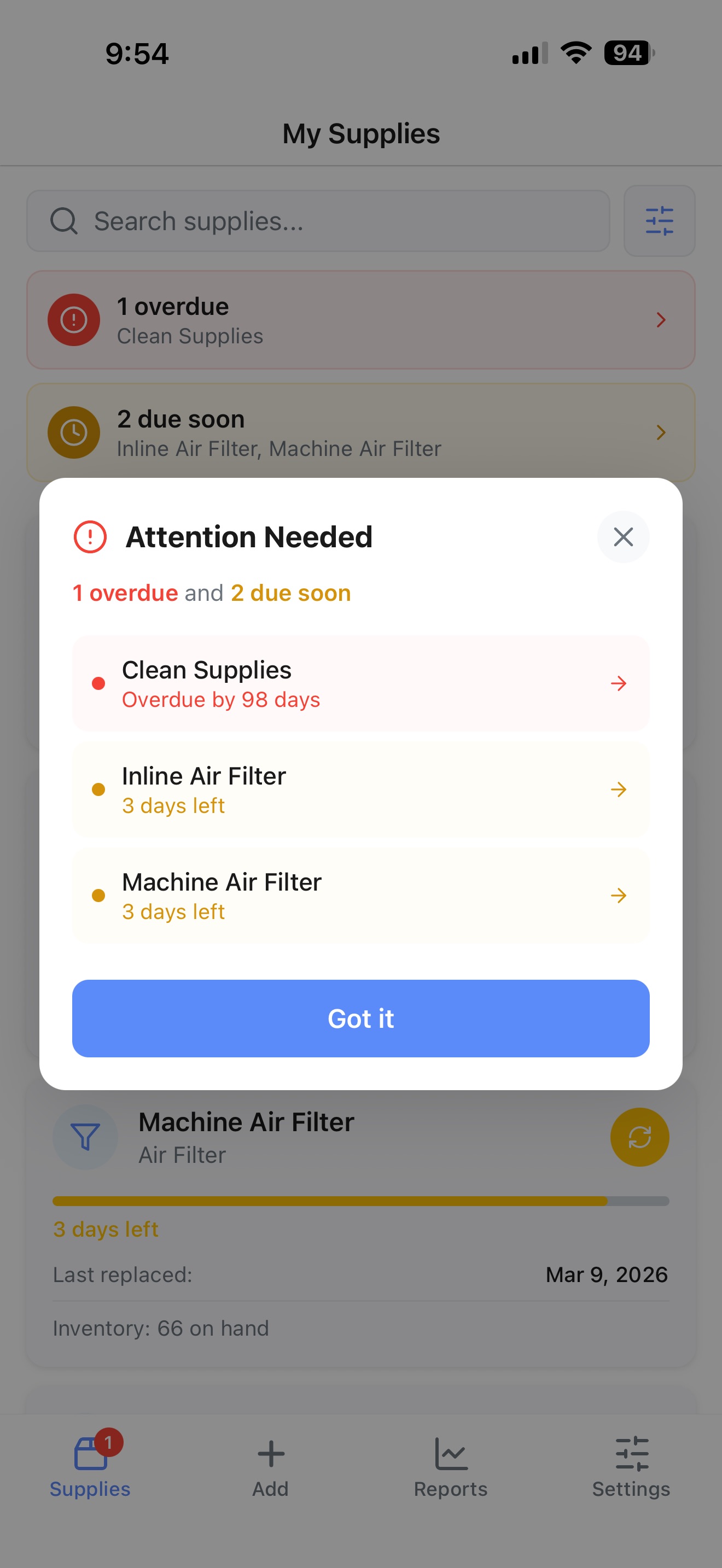 CPAP Supply Tracker screenshot 2
