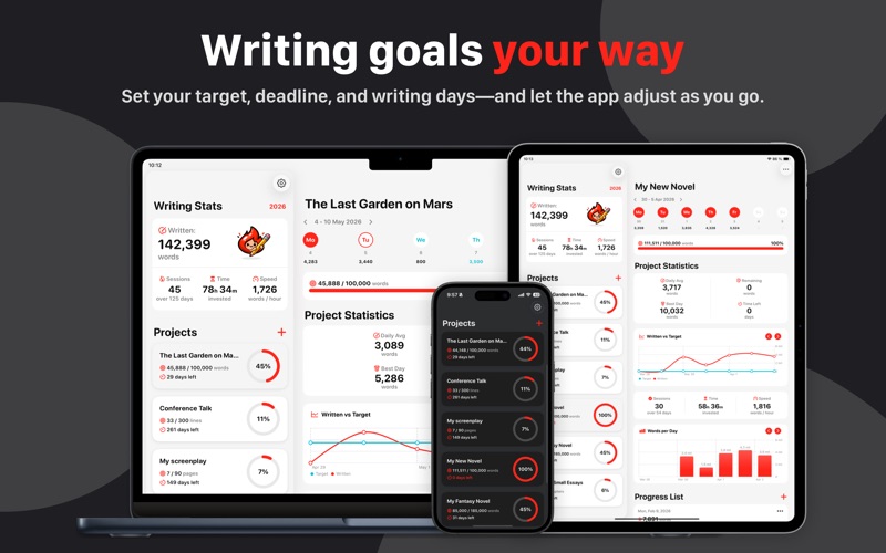 Writing Tracker · Word Count iPhone screenshot