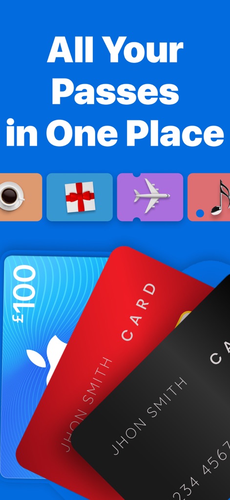 Wallet Creator: Passbook Cards - Explore how this tool consolidates diverse digital cards, showcasing a variety of passes like gift cards and loyalty cards, all within a single, streamlined view.