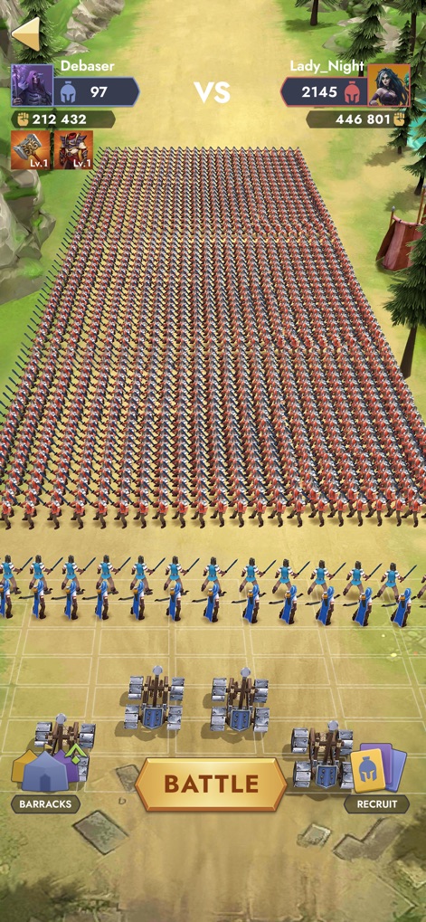 Kingdom Clash:Medieval Defense - Marvel at the sheer number of deployed troops and the prominent role of catapults in the battle formation, ready for mass engagement.