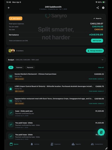 Sanyro: Split Bills & Expenses iPad screenshot
