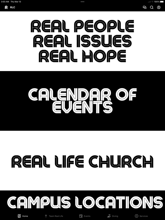 Real Life Church Goshen iPad screenshot 1 - Education app