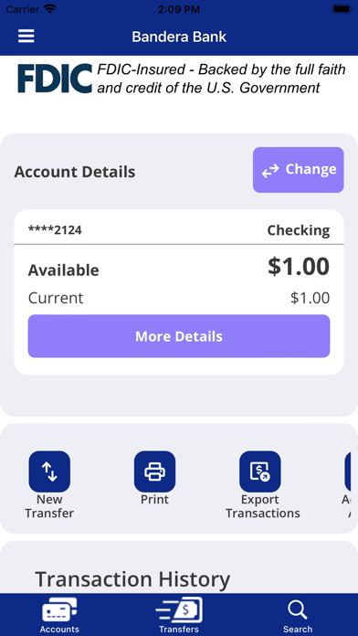 Bandera Bank Mobile Banking Screenshot