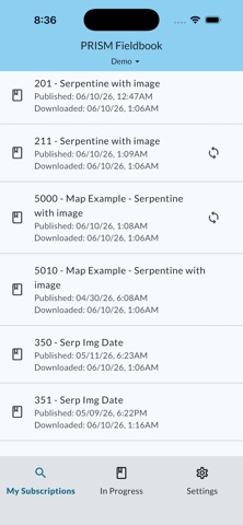 PRISM Fieldbook screenshot