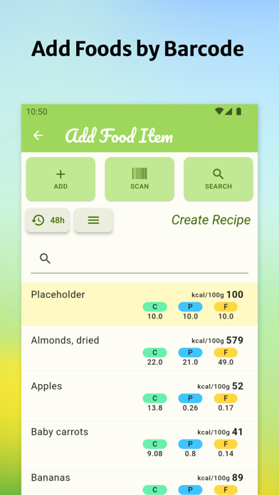 Dietary Intake Screenshot