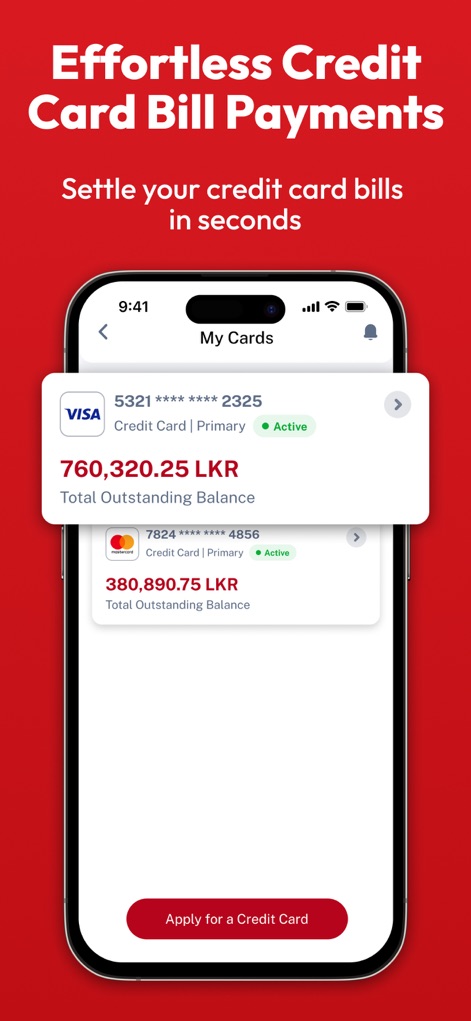 People's Pay - The app allows users to view multiple credit cards and their respective "Total Outstanding Balance" in one consolidated screen.