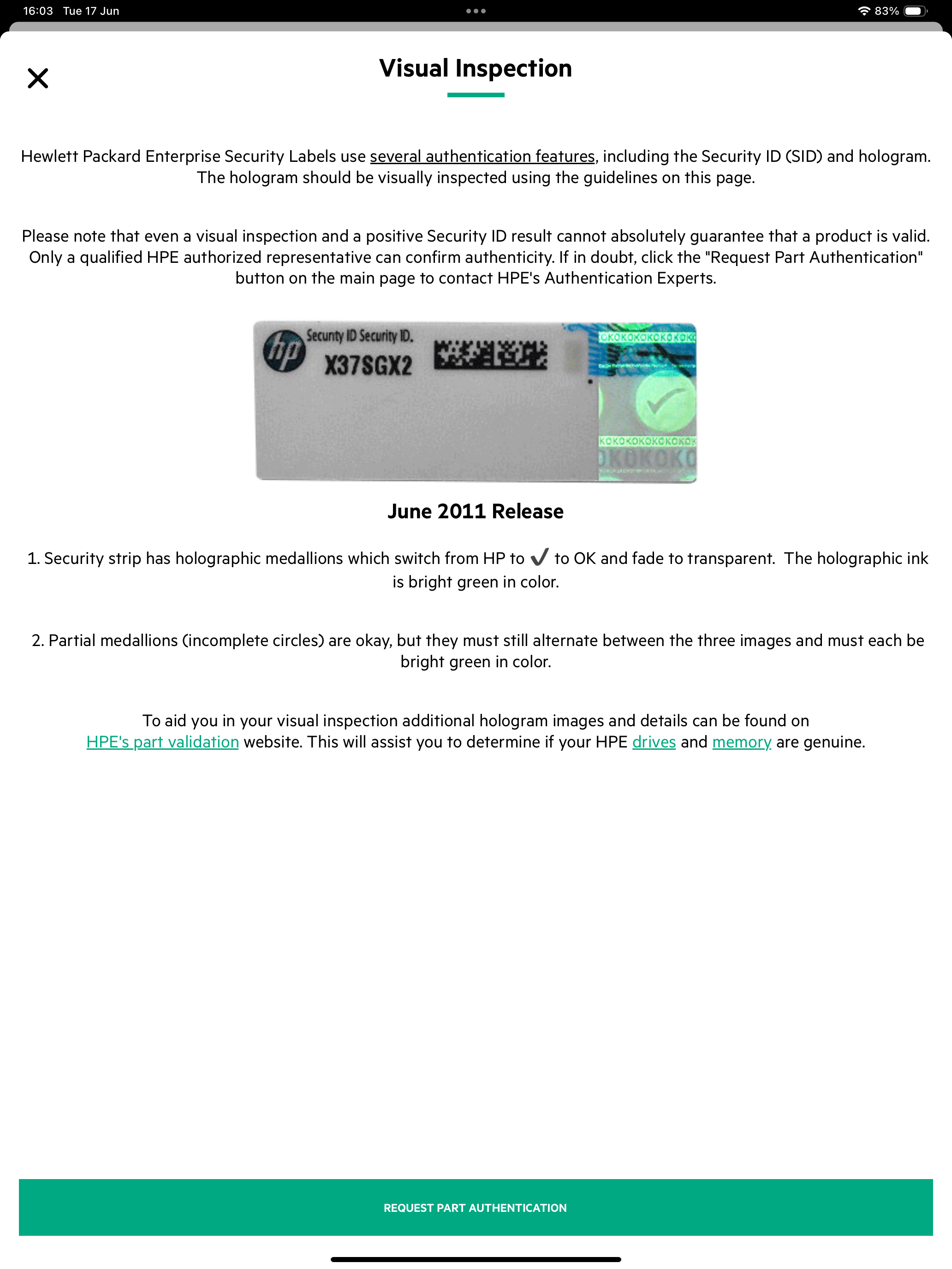 HPE Parts Validation screenshot 12