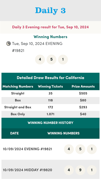 California Lottery Numbers Screenshot
