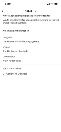 Screenshot von ICD-10 Diagnoseauskunft auf dem iPhone 5