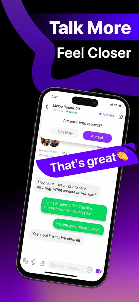 ParaU - Talk Live - Explore the app's secure private messaging system, featuring a detailed conversation history and options for managing friend requests and viewing contact details.