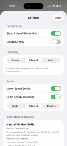 Cue Camera: AI Photo Coach iPhone screenshot