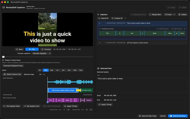 Caption Comet screenshot 2