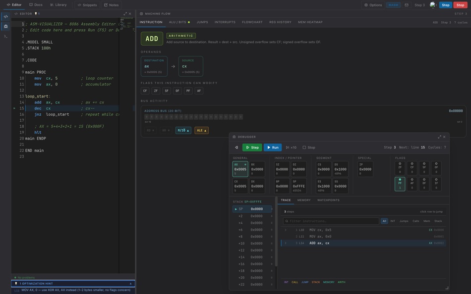 #1. ASM-VISUALIZER (macOS) Przez: David Frucht