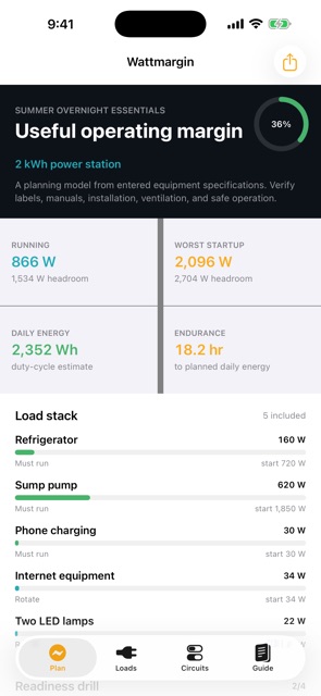 Wattmargin: Outage Planner screenshot 1