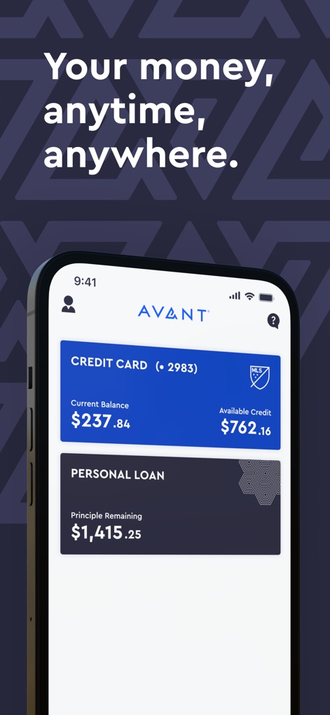 Avant - The app provides a clear dashboard, displaying both the current credit card balance and the personal loan's principal remaining for quick financial insights.