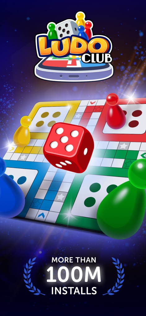Ludo Club・Fun Dice Board Game - The app showcases its classic Ludo board layout and celebrates its massive 100M+ install base.