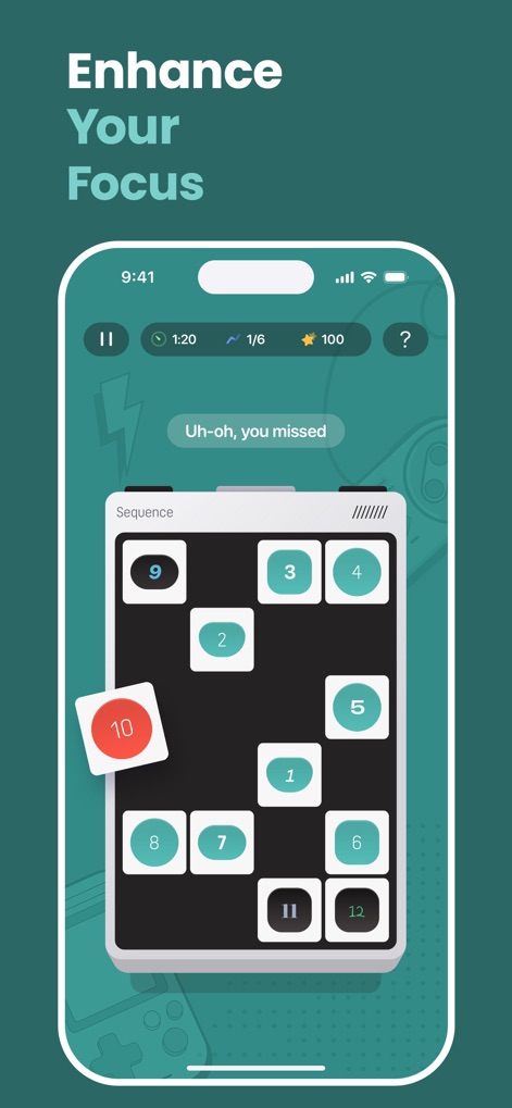 BrainGain - Brain Training - Improve concentration with dynamic focus challenges, requiring users to memorize number sequences and identify missing elements.