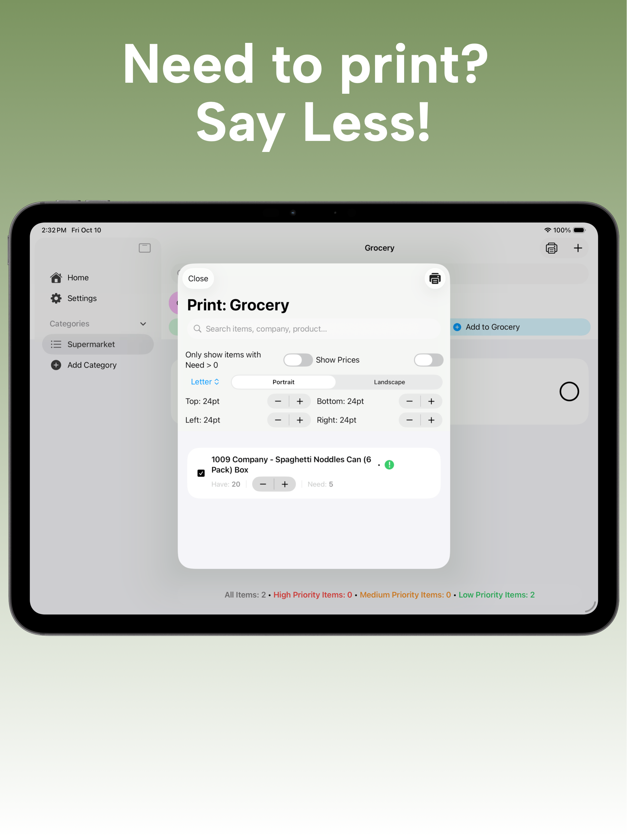 Need List: Inventory
