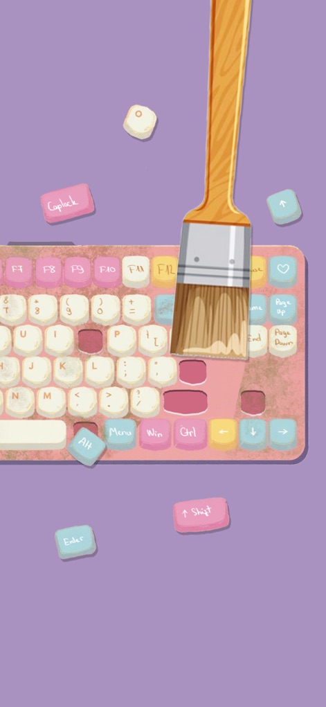 Sort It Right: Relax Puzzle - Engage in therapeutic digital cleaning, precisely painting individual keys on a vibrant keyboard with a wide paintbrush.
