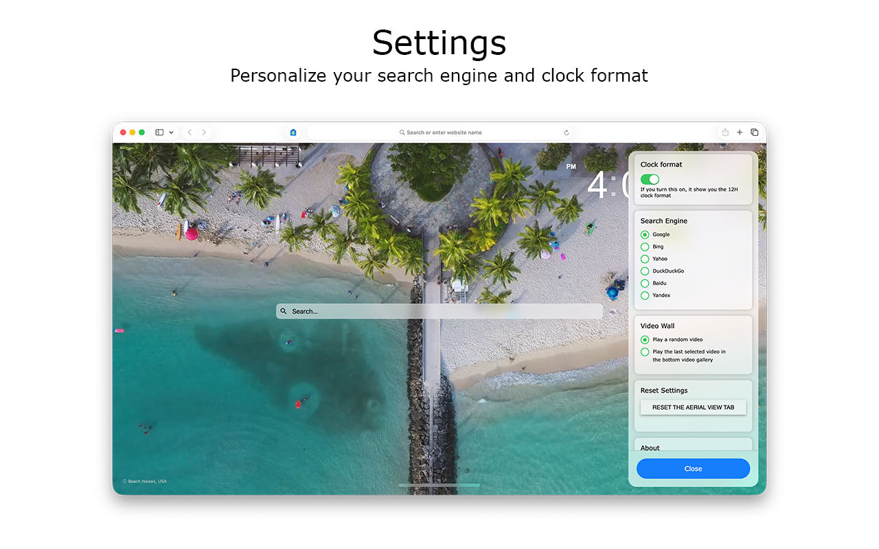 Aerial View Tab for Safari