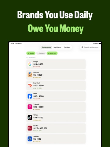 Claim Cash: Settlement Tracker iPad screenshot