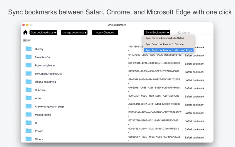 One Bookmark Screenshot