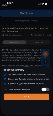 WatchLess – TL;DR for videos screenshot
