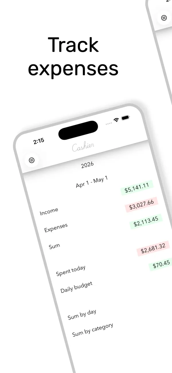 Screenshot #1 pour Cashier - minimal budget app