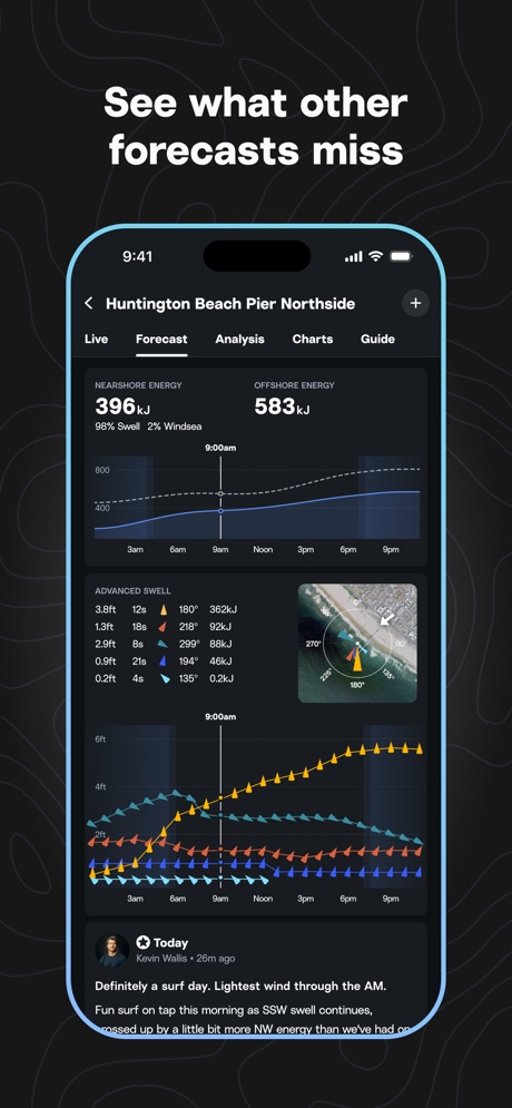 Surfline: Wave & Surf Reports App Store screenshot 5, headline “See what other forecasts miss”. Compares with something.