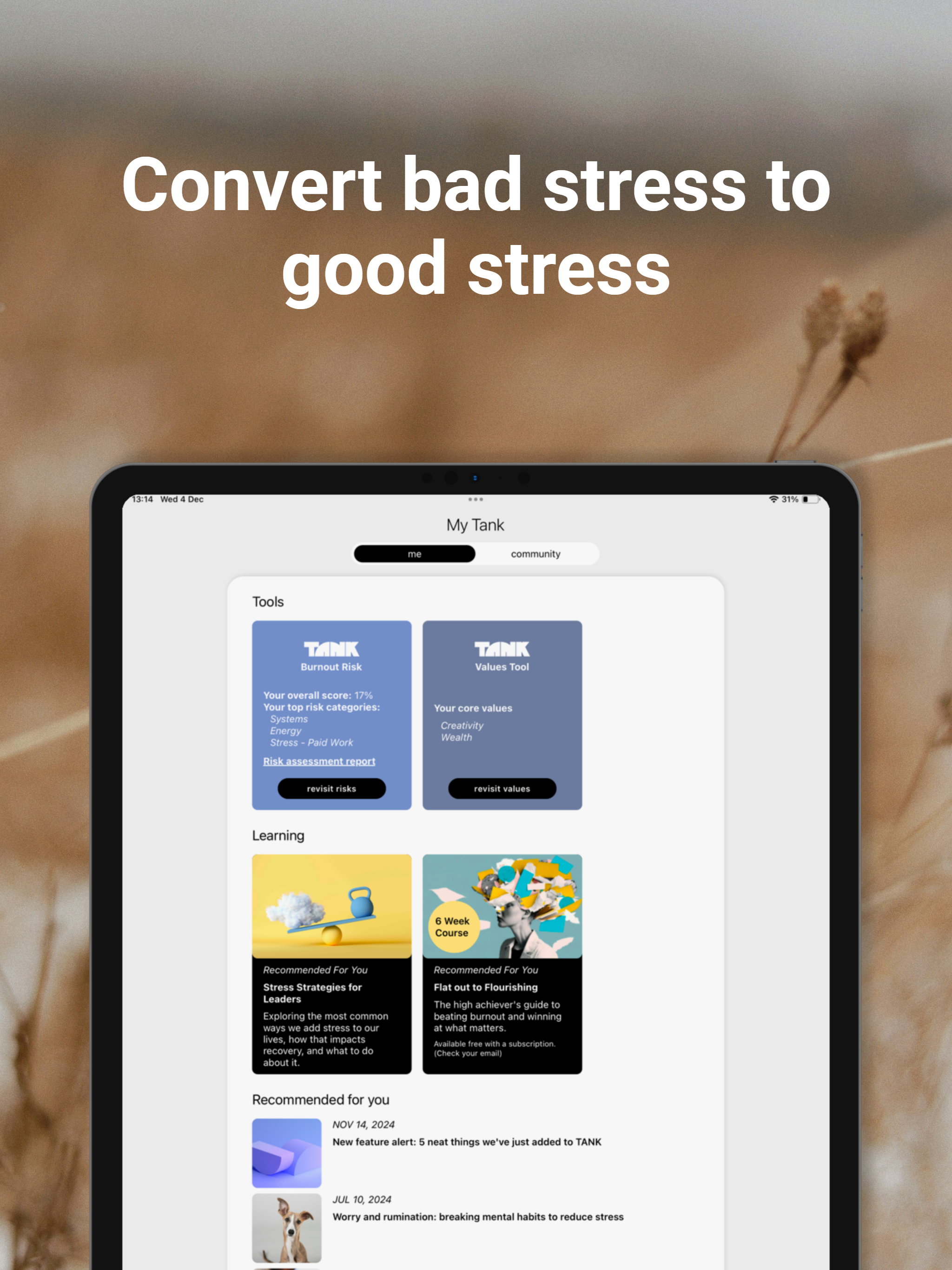 TANK: Burnout Coach + Journal
