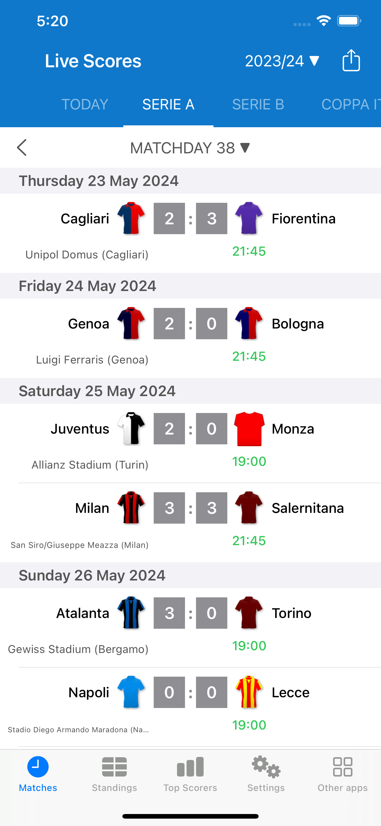 Live Scores for Serie A App