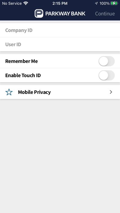 Parkway Bank Business Mobile Screenshot