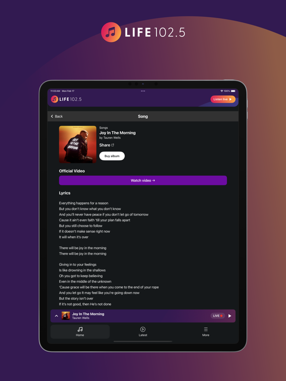Life 102.5 iPad screenshot 5 - Music app