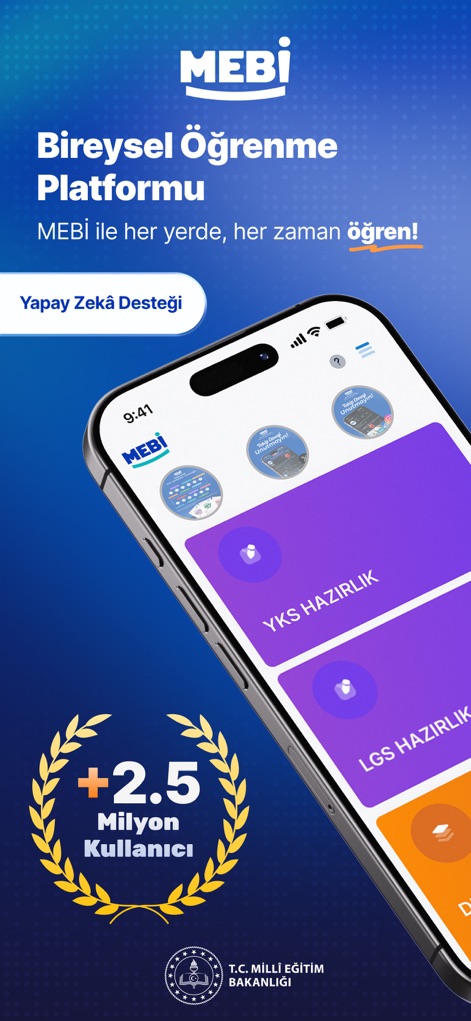 MEBİ - このアプリは、トルコの主要な国家試験であるYKS準備モジュールを提供し、ユーザーの学力向上を支援します。また、250万人以上のユーザーを示すバッジは、その広範な支持と信頼性を強調しています。
