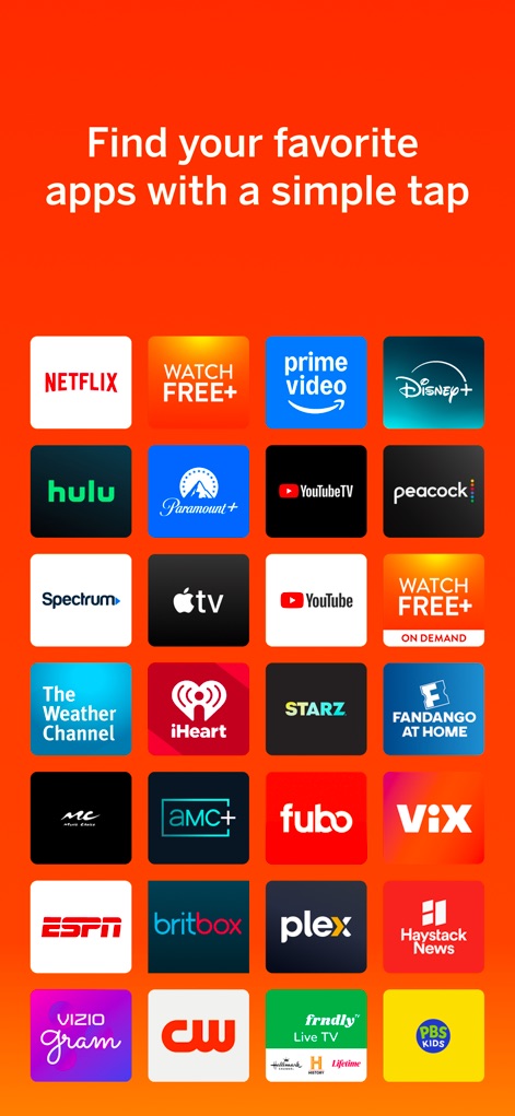 VIZIO | WatchFree+ - L'application regroupe toutes les applications de streaming favorites, offrant une grille visuelle pour un accès direct et simplifié à chaque service.