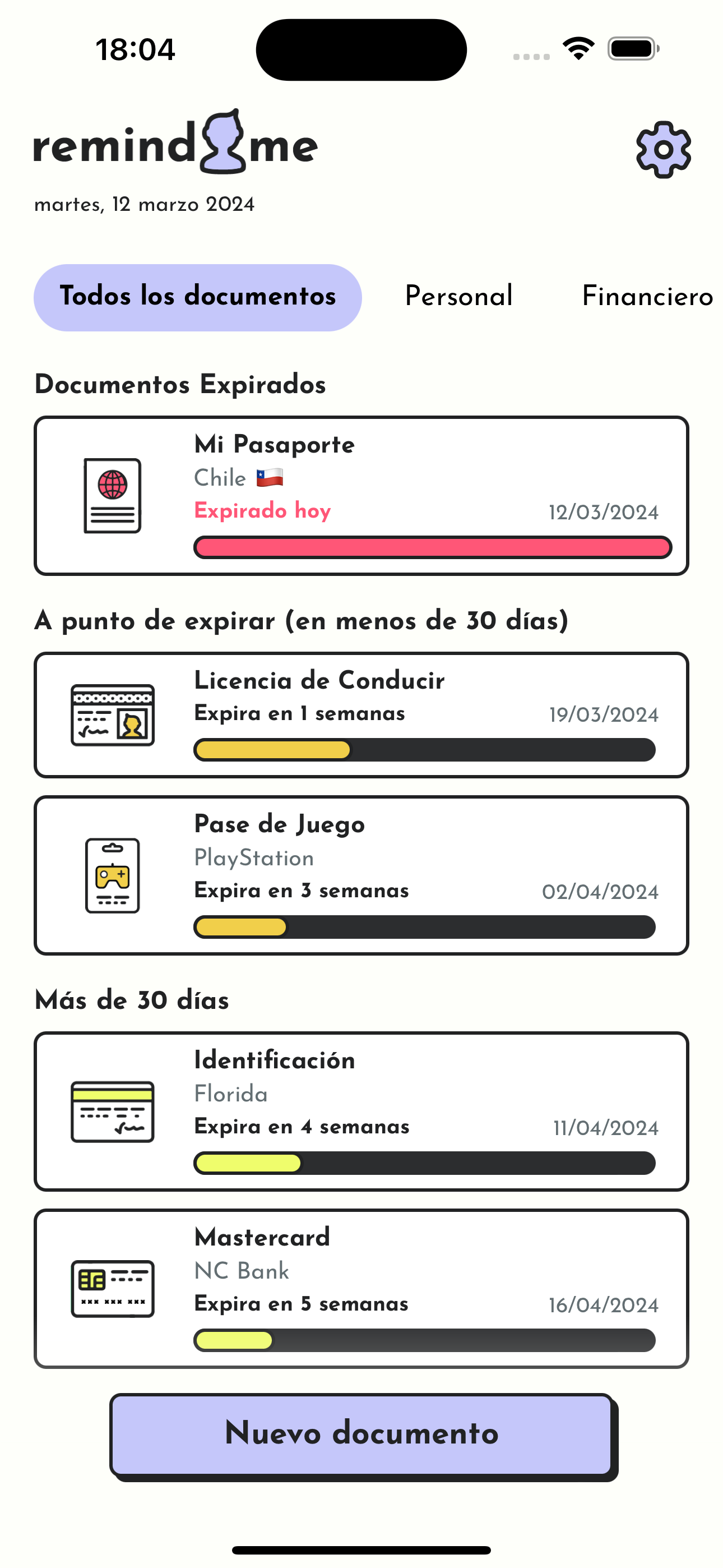 RemindMe Fechas de Documentos