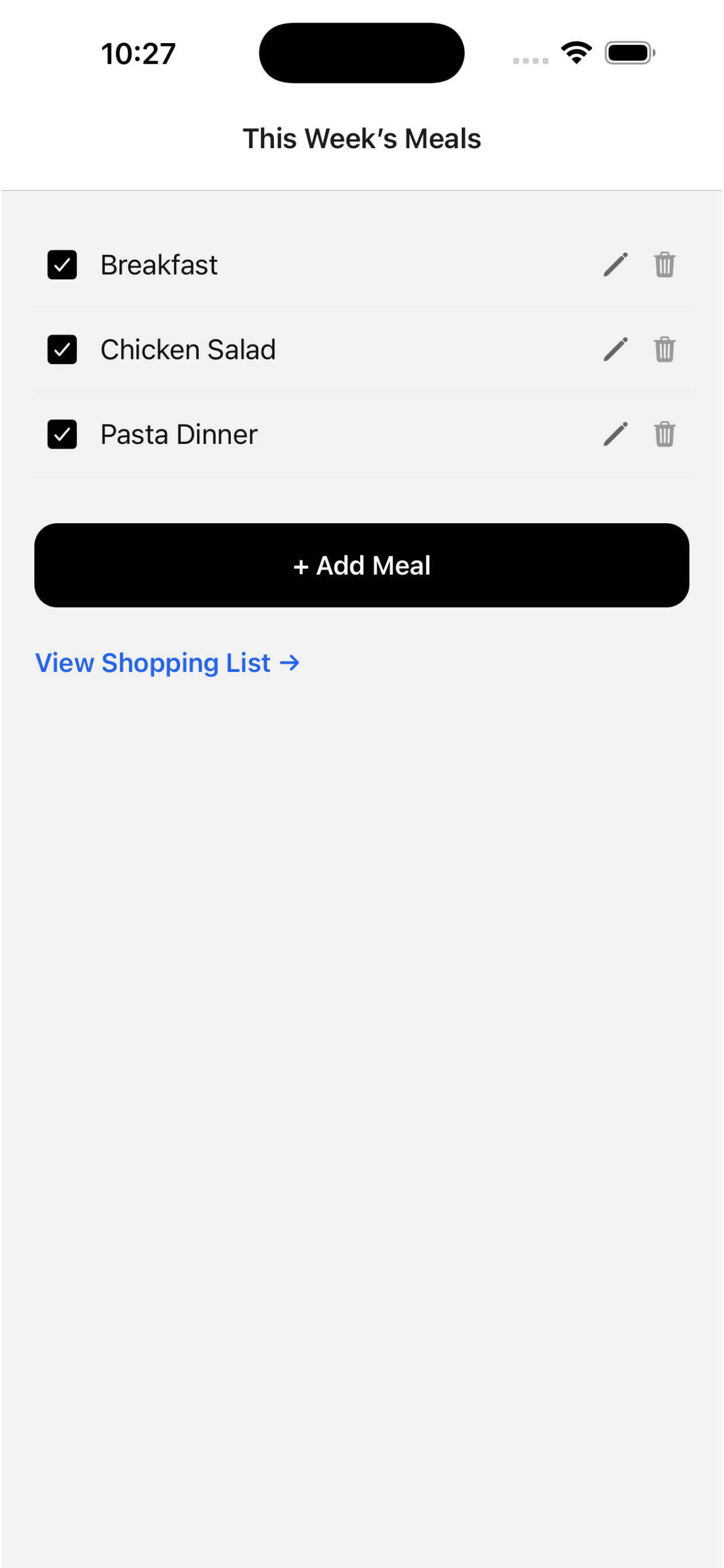 Meal Planner: Shopping List