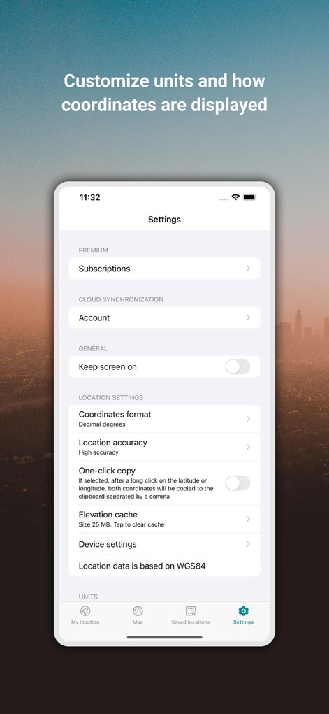 My GPS Coordinates ° - This screen showcases the built-in compass feature, offering real-time directional guidance and displaying target location coordinates for navigation to saved spots.