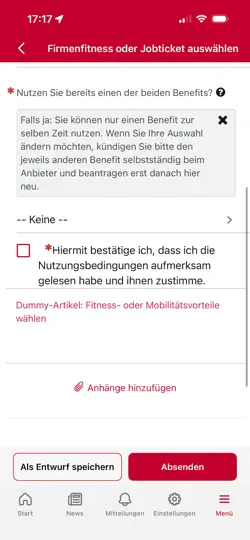 Screenshot von MA-Portal auf dem iPhone 5