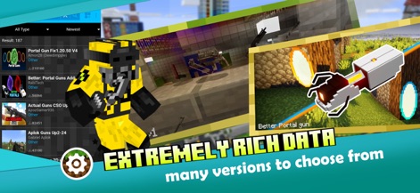 Master AddOns for Minecraft PE - Explore the app's extensive library, showcasing a rich collection of add-ons such as Portal Guns and actual weapon mods, ensuring users have diverse versions to enhance their gameplay.