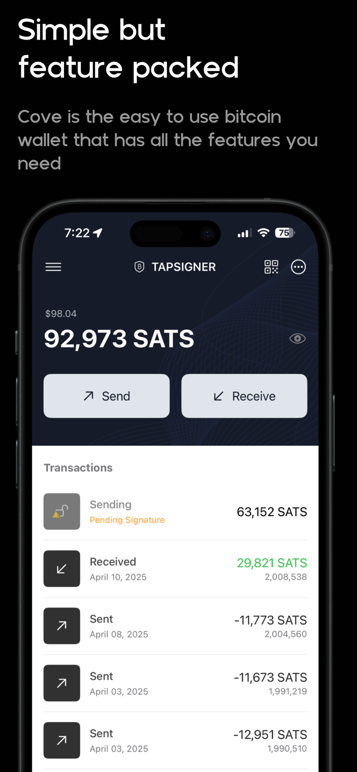 Cove: Simple Bitcoin Wallet screenshot 1