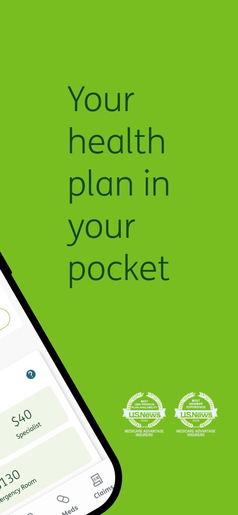 MyHumana - Esta ferramenta transforma a gestão da saúde, colocando seu plano diretamente no seu celular e destacando a qualidade com os distintivos de "U.S. News" na parte inferior.