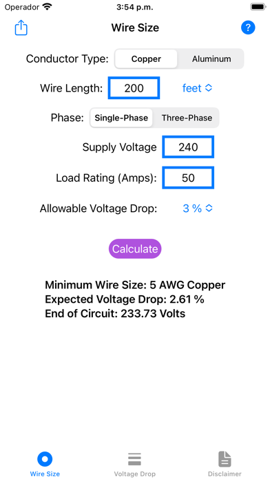 Electric Wire Estimator Screenshot