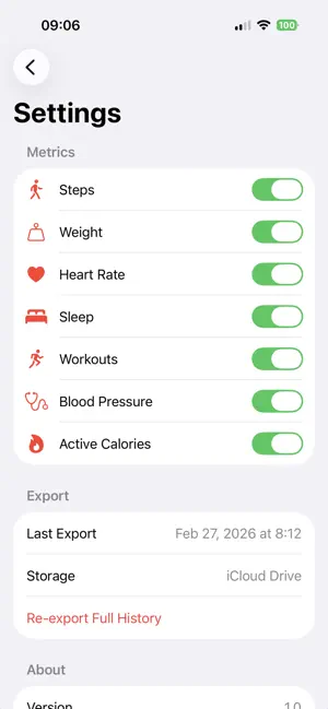 HealthExport screenshot 2