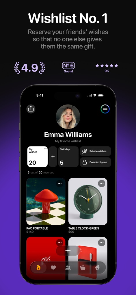Ohmywishes: Wishlists & Gifts - Users can effortlessly track their "My wishes" count and view individual gift items, ensuring no duplicate presents for loved ones.